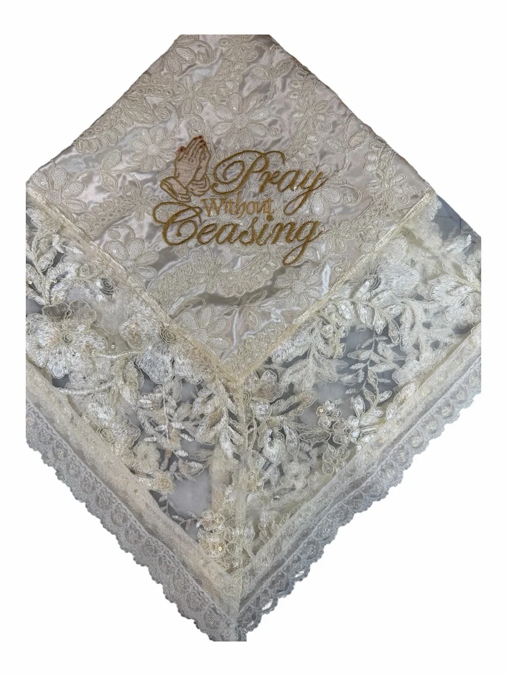 Elegant Handmade Embroidered Ivory Sequin Church Lap Scarf Ivory Sequin Lace